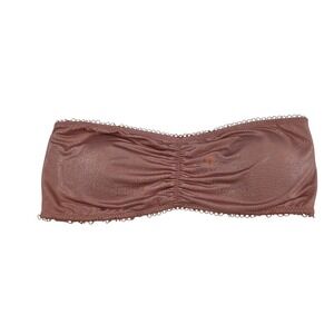 Bandeau Bra Rose Gold Metallic Ruched Scalloped Strapless Sz S Lingerie Shimmer
